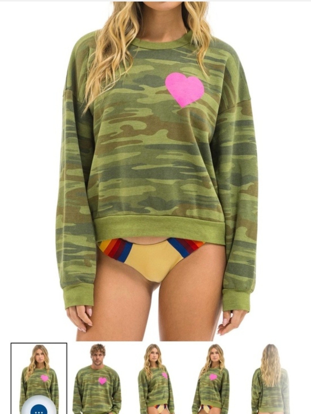 Aviator Nation Relaxed Crew Sweatshirt Camo With Hot Pink Heart Small